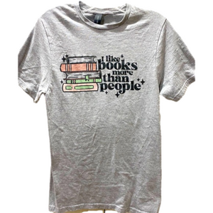 Gildan I Like Books More‎ Than People Gray Graphic Tee T-shirt Size S